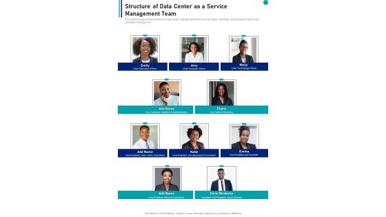 Structure Of Data Center As A Service Management Team One Pager Sample Example Document