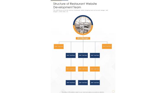 Structure Of Restaurant Website Development Team One Pager Sample Example Document