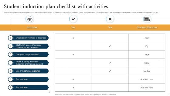 Student Induction Plan Checklist With Activities