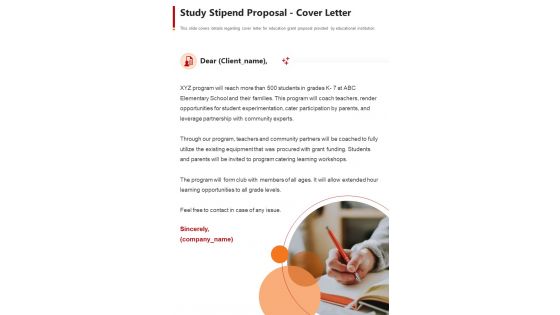 Study Stipend Proposal Cover Letter One Pager Sample Example Document