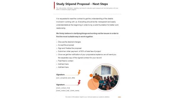 Study Stipend Proposal Next Steps One Pager Sample Example Document