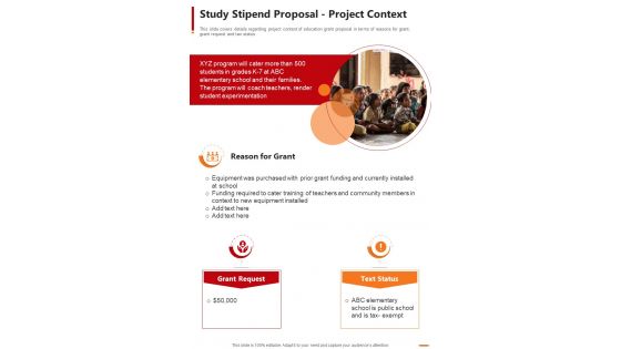 Study Stipend Proposal Project Context One Pager Sample Example Document