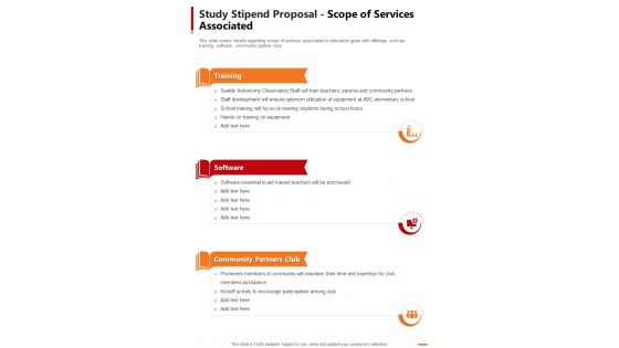 Study Stipend Proposal Scope Of Services Associated One Pager Sample Example Document