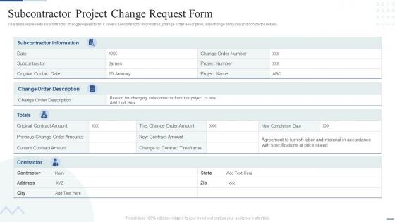 Subcontractor Project Change Request Form