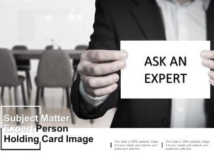 Subject matter expert person holding card image