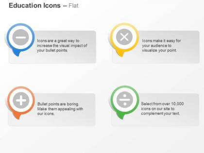 Subtraction addition multiplication division ppt icons graphics