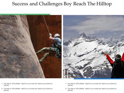 Success and challenges boy reach the hilltop