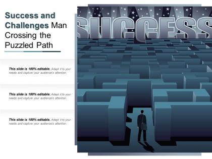 Success and challenges man crossing the puzzled path