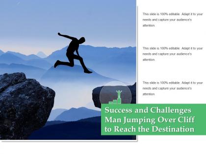 Success and challenges man jumping over cliff to reach the destination