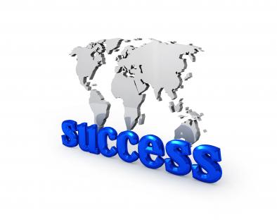 Success graphic on world map for business stock photo