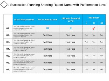Succession planning showing report name with performance level