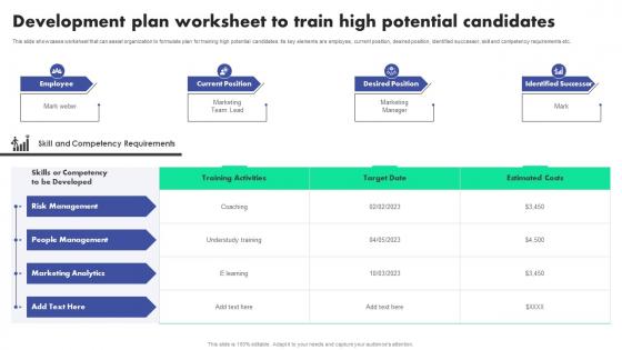 Succession Planning To Identify Talent And Critical Job Roles Development Plan Worksheet To Train High