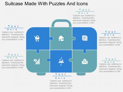 Suitcase made with puzzles and icons flat powerpoint design