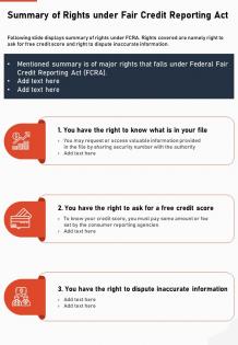 Summary of rights under fair credit reporting act presentation report infographic ppt pdf document