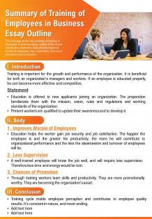 Summary of training of employees in business essay outline presentation report infographic ppt pdf document