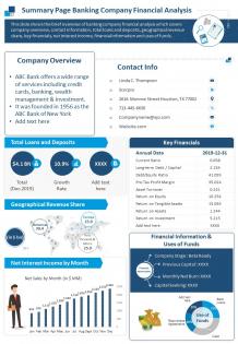 Summary one page banking company financial analysis document ppt pdf doc printable