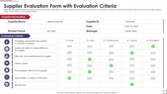 Supplier Evaluation Form With Evaluation Criteria