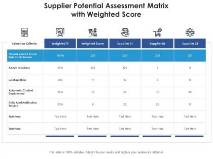 Supplier potential assessment matrix with weighted score