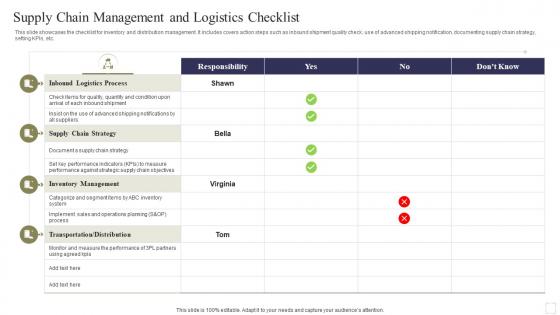 Supply Chain Management And Logistics Checklist