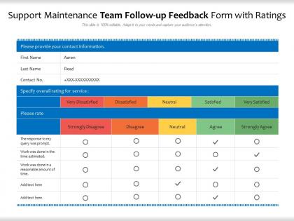 Support maintenance team follow up feedback form with ratings