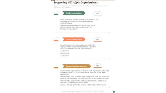 Supporting 501c 4 Organizations One Pager Sample Example Document