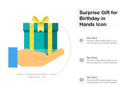 Surprise gift for birthday in hands icon