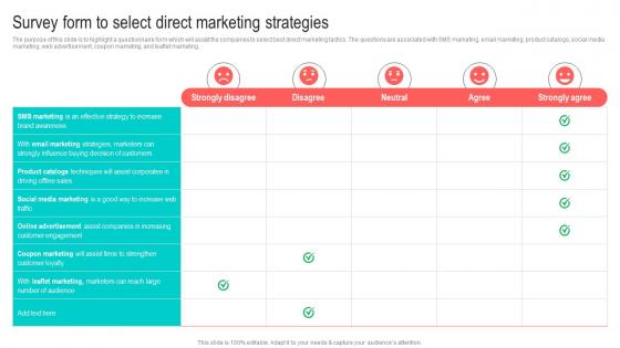 Survey Form To Select Direct Marketing Best Marketing Strategies For Your D2C Brand MKT SS V