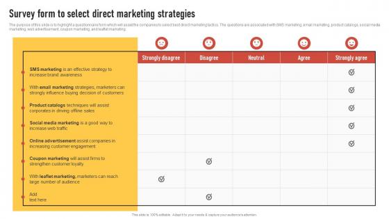 Survey Form To Select Direct Marketing Strategies Introduction To Direct Marketing Strategies MKT SS V