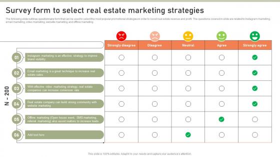 Survey Form To Select Real Estate Lead Generation Techniques To Expand MKT SS V