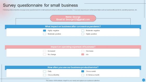 Survey Questionnaire For Small Business Survey SS