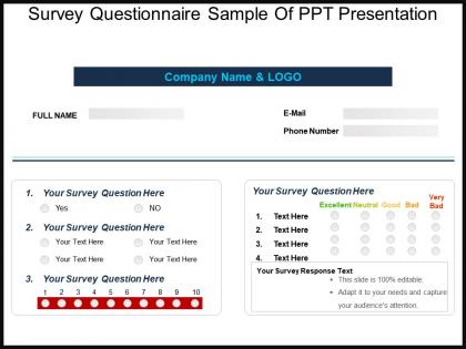 Survey questionnaire sample of ppt presentation