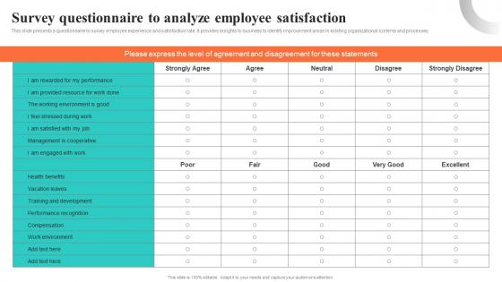 Survey Questionnaire To Analyze Employee Satisfaction Building EVP For Talent Acquisition