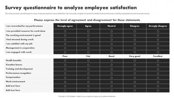 Survey Questionnaire To Analyze Employee Satisfaction Developing Value Proposition For Talent Management