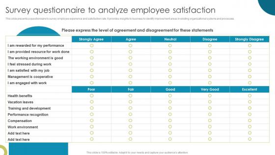 Survey Questionnaire To Analyze Employee Satisfaction Enhancing Workplace Culture With EVP