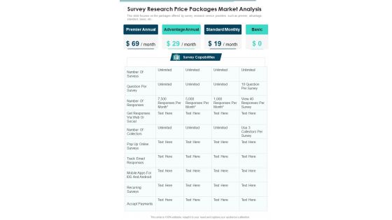 Survey Research Price Packages Market Analysis One Pager Sample Example Document