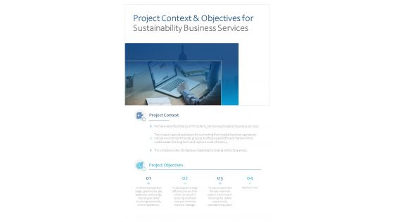 Sustainability Business Services For Project Context And Objectives One Pager Sample Example Document