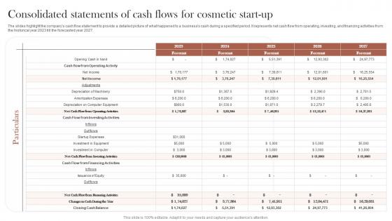 Sustainable Cosmetic Business Plan Consolidated Statements Of Cash Flows For Cosmetic Start Up BP SS