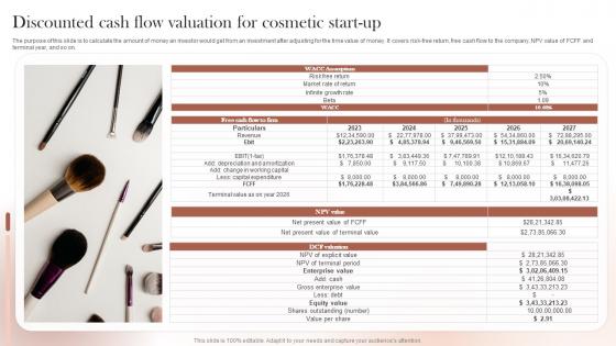 Sustainable Cosmetic Business Plan Discounted Cash Flow Valuation For Cosmetic Start Up BP SS