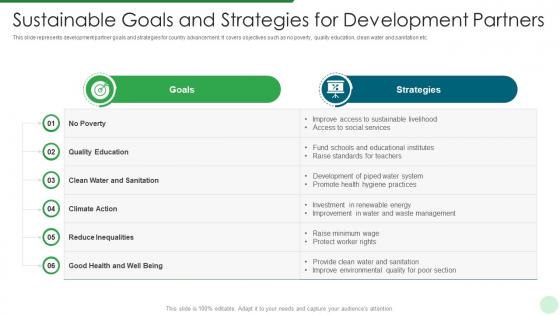 Sustainable goals and strategies for development partners