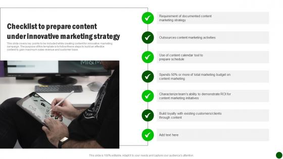 Sustainable Marketing Strategies Checklist To Prepare Content Under MKT SS V