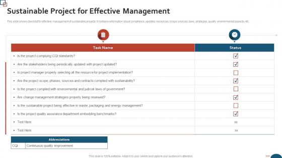 Sustainable Project For Effective Management