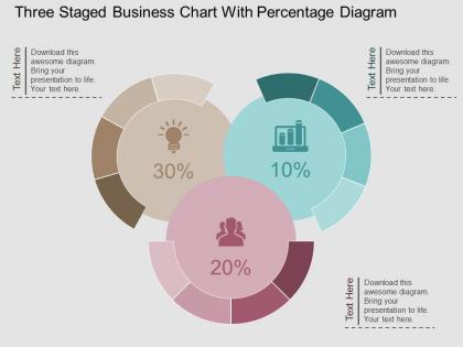 Sw three staged business chart with percentage diagram flat powerpoint design