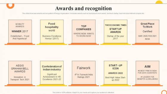 Swiggy Company Profile Awards And Recognition Ppt Diagrams CP SS