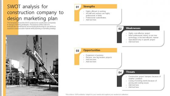 Swot Analysis For Construction Company To Design Marketing Plan