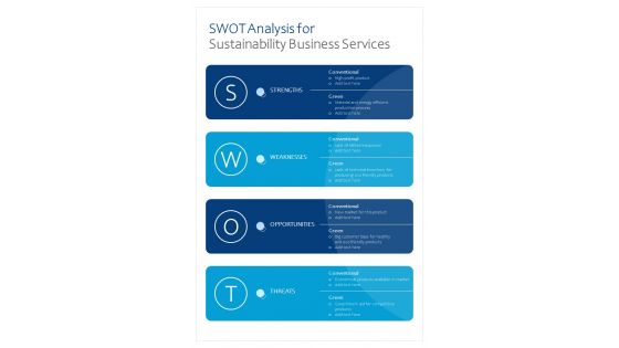 SWOT Analysis For Sustainability Business Services One Pager Sample Example Document
