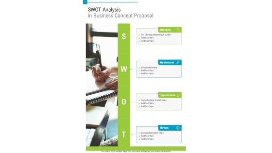 Swot Analysis In Business Concept Proposal One Pager Sample Example Document