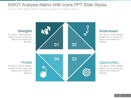 Swot analysis matrix with icons ppt slide styles