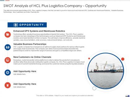 Swot analysis of hcl plus logistics company opportunity strategies create good proposition logistic company