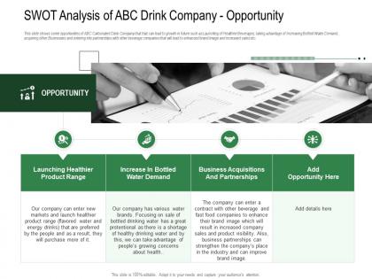 Swot analysis opportunity revenue decline of carbonated drink company ppt grid
