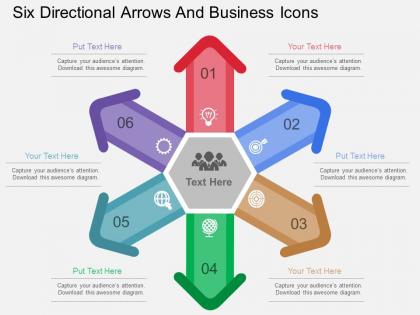 Sx six directional arrows and business icons flat powerpoint design